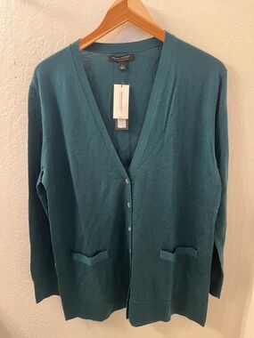 Banana Republic 100% Merino Wool Teal Green V-Neck Long Cardigan